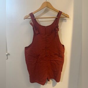 Women's Sleeveless Button-Down Shortalls Short Overalls Romper: Rust